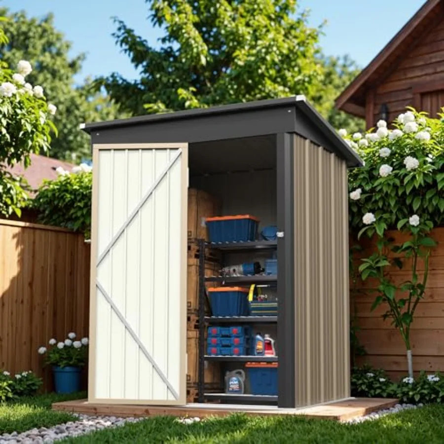 5x3 FT Outdoor Metal Storage Shed with lockable door and waterproof design
