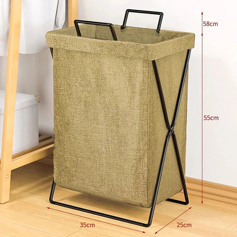 Collapsible fabric laundry hamper with handles foldable clothes basket in coffee and gray colors for bedroom and bathroom organization