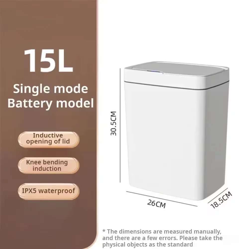Azobay 15L automatic induction trash can with touchless sensor and eco-friendly plastic design for home and office use