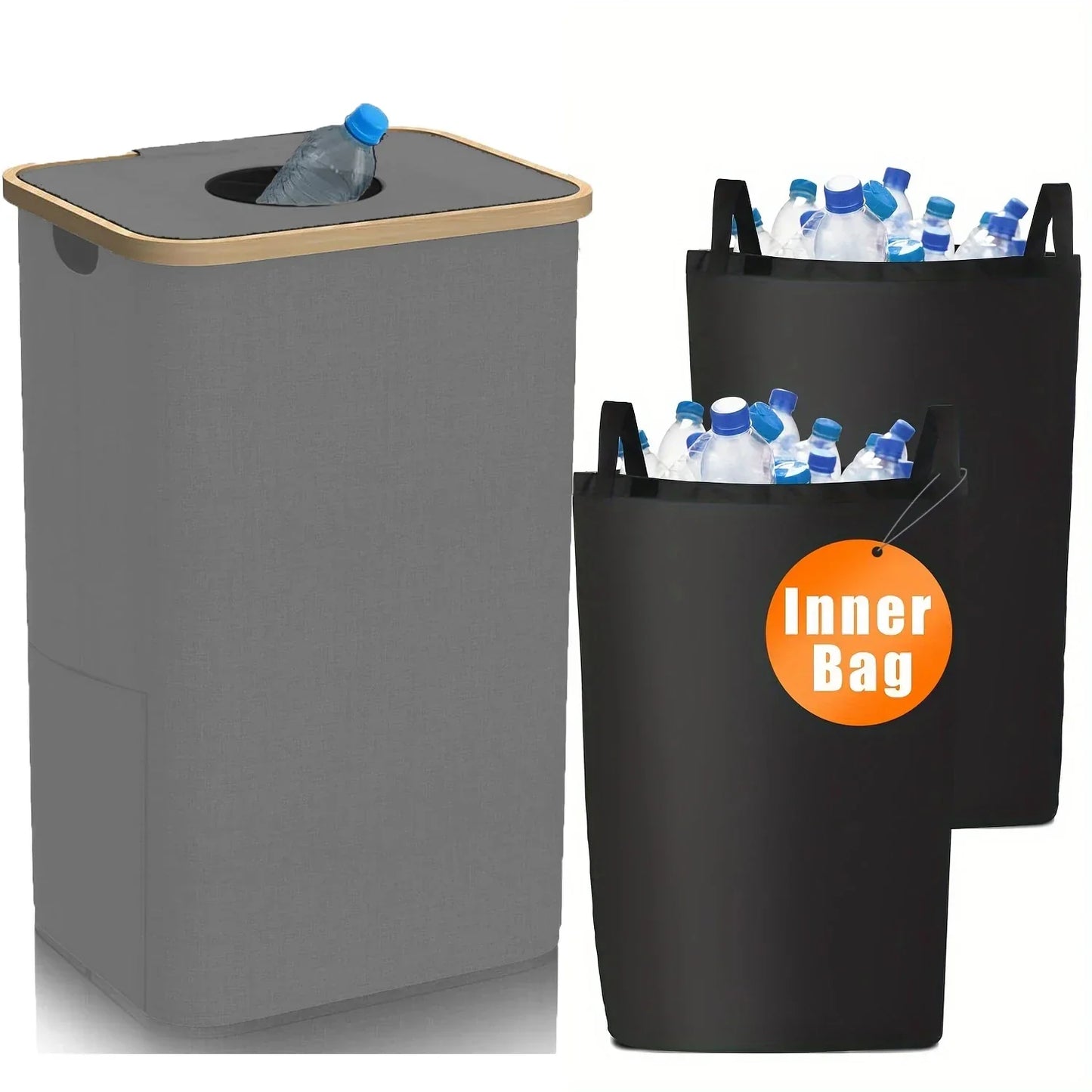 Folding bamboo empty bottle storage basket for recyclable bottle organization and home neatening