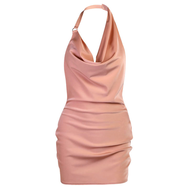 Satin Party Dress V Neck Backless Mini Sleeveless - Azobay