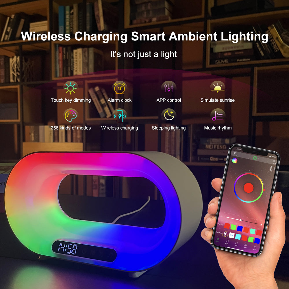 Multi-function 3 In 1 LED Night Light Lamp Smart Wireless Charger Alarm Clock - Azobay