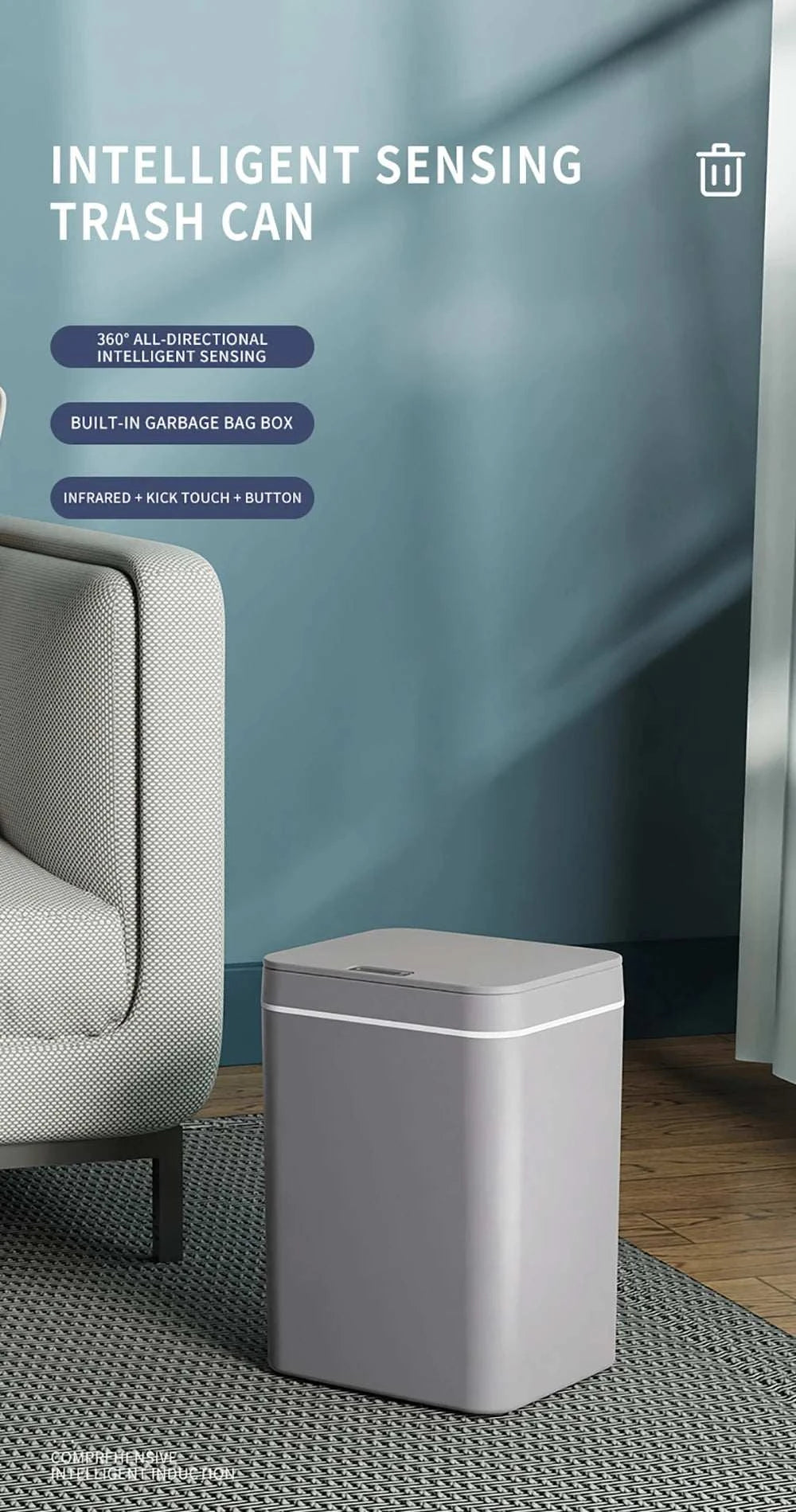 DQOK Smart Induction Trash Can Automatic Dustbin Bucket Garbage Bathroom for Kitchen Electric Type Touch Trash Bin Paper Basket