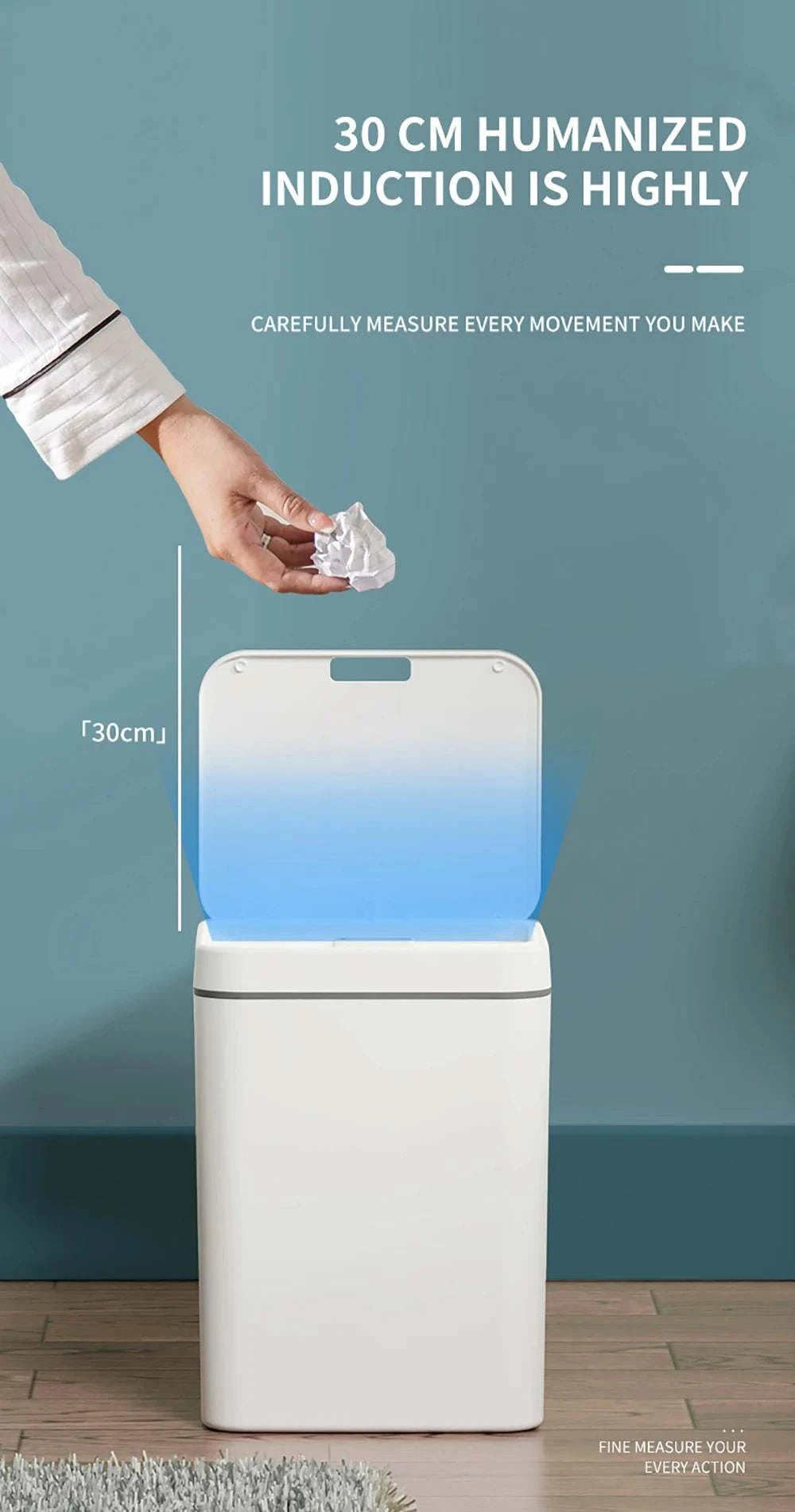 DQOK Smart Induction Trash Can Automatic Dustbin Bucket Garbage Bathroom for Kitchen Electric Type Touch Trash Bin Paper Basket