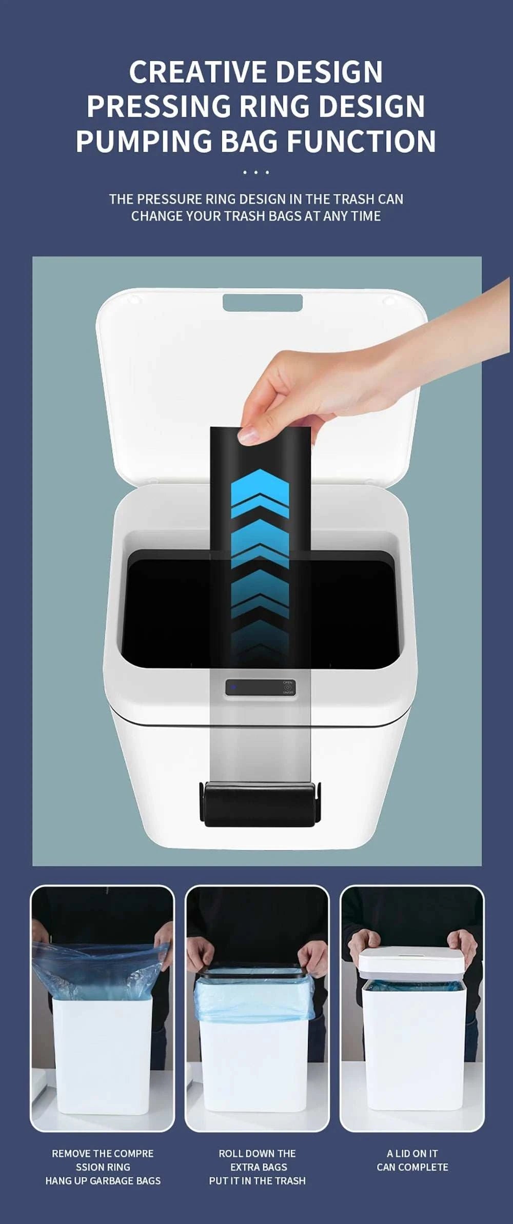 DQOK Smart Induction Trash Can Automatic Dustbin Bucket Garbage Bathroom for Kitchen Electric Type Touch Trash Bin Paper Basket