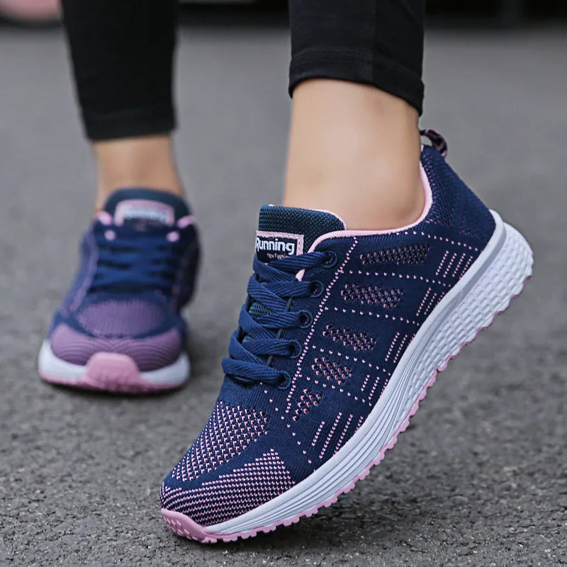 Women Casual Shoes Fashion Breathable Walking Mesh Flat Shoes Sneakers Women 2021 Gym Vulcanized Shoes White Female Footwear - Azobay