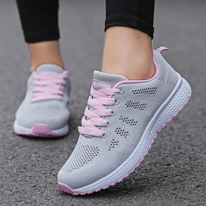 Women Casual Shoes Fashion Breathable Walking Mesh Flat Shoes Sneakers Women 2021 Gym Vulcanized Shoes White Female Footwear - Azobay