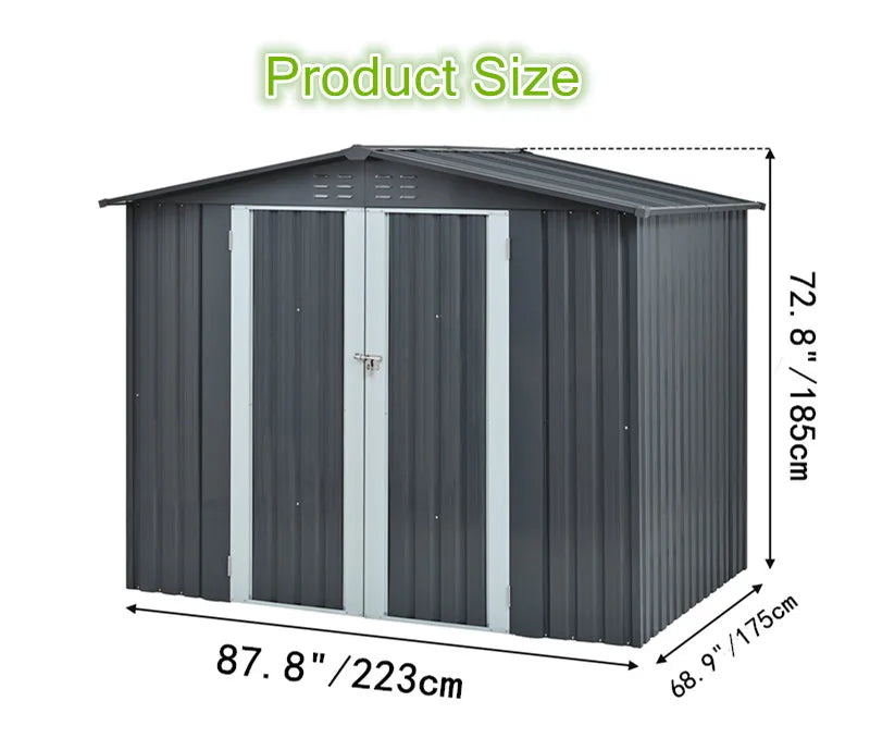 Outdoor Metal Storage Shed with Double Doors