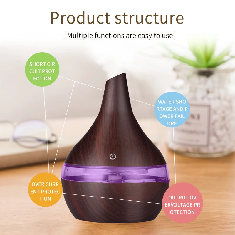 saengQ Humidifier Electric Aroma Air Diffuser Wood Ultrasonic Air Humidifier Essential Oil Aromatherapy Cool Mist Maker For Home - Azobay