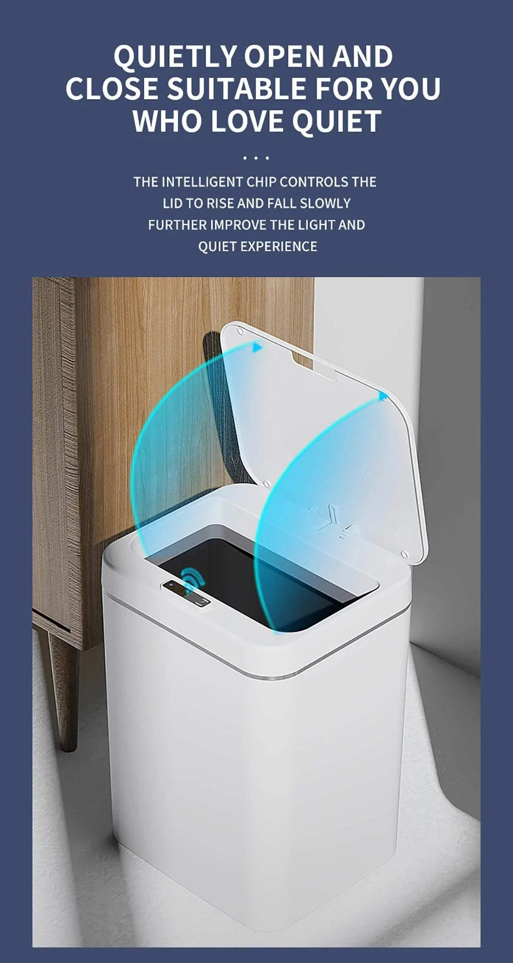 DQOK Smart Induction Trash Can Automatic Dustbin Bucket Garbage Bathroom for Kitchen Electric Type Touch Trash Bin Paper Basket