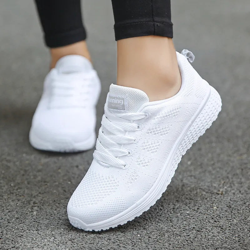 Women Casual Shoes Fashion Breathable Walking Mesh Flat Shoes Sneakers Women 2021 Gym Vulcanized Shoes White Female Footwear - Azobay