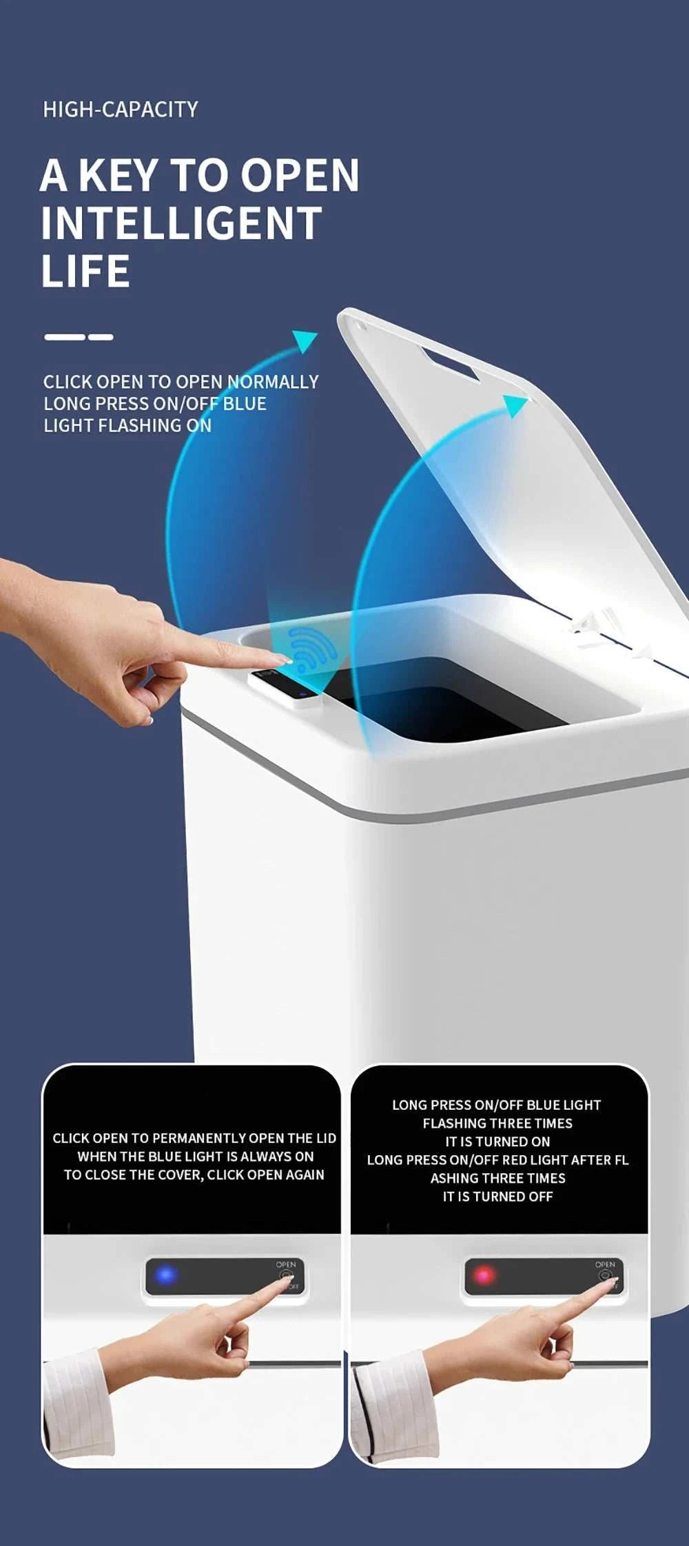 DQOK Smart Induction Trash Can Automatic Dustbin Bucket Garbage Bathroom for Kitchen Electric Type Touch Trash Bin Paper Basket