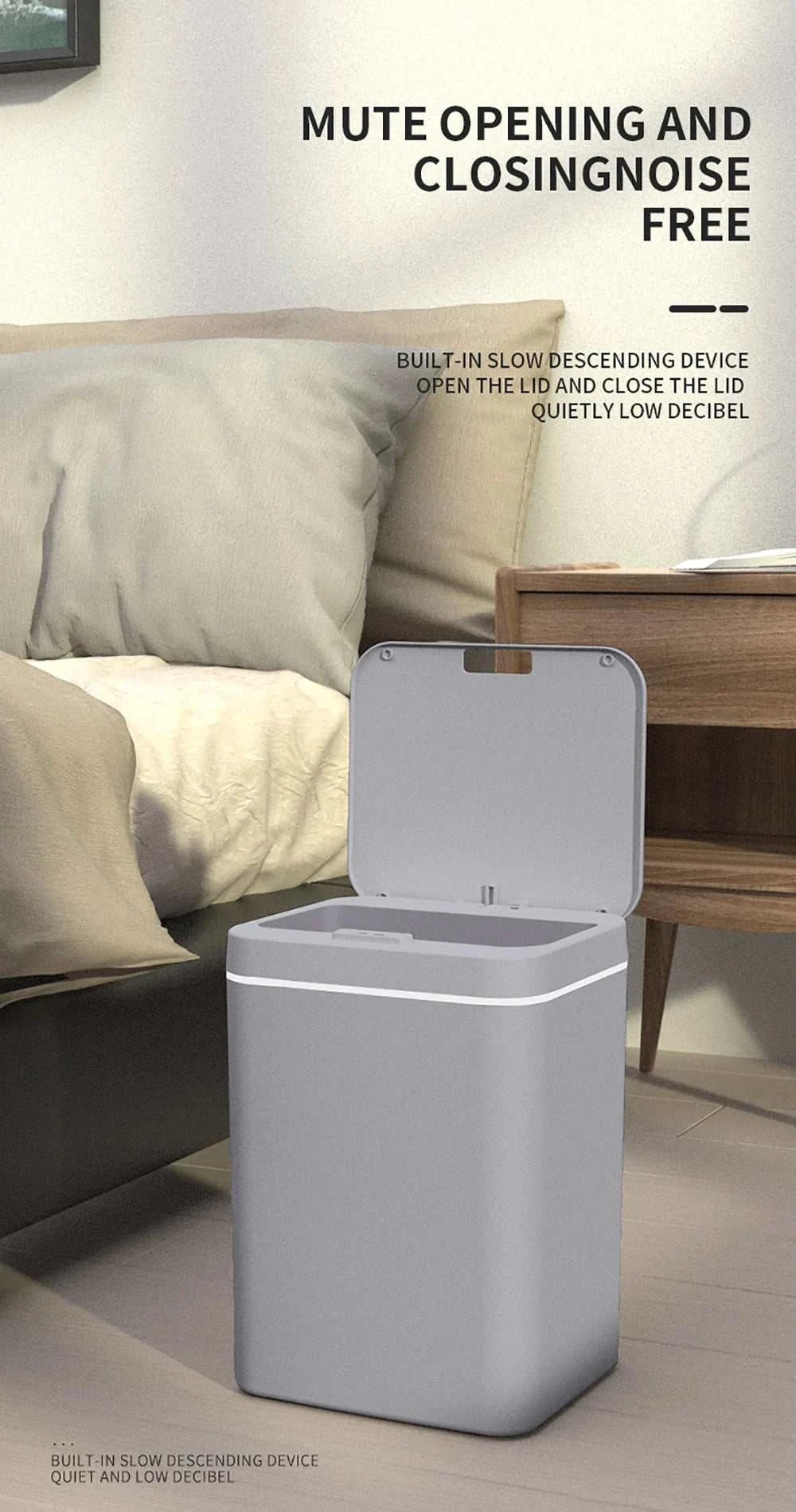 DQOK Smart Induction Trash Can Automatic Dustbin Bucket Garbage Bathroom for Kitchen Electric Type Touch Trash Bin Paper Basket
