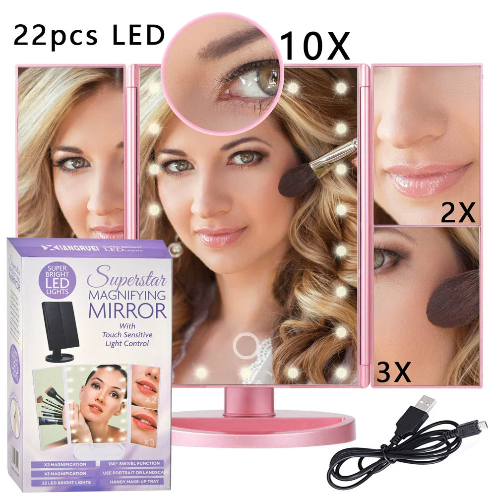 LED Light Makeup Mirror Lamp 10X Magnifier Battery Vanity - Azobay