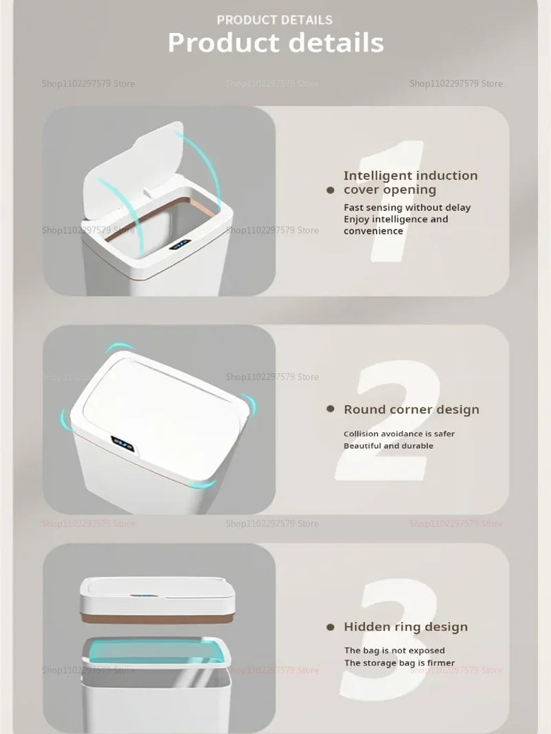 2025 Automatic Induction Trash Can with Storage Basket Eco-Friendly Plastic Household Toilet Living Room Kitchen Waste Bin Cover Paper Dispenser