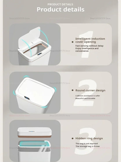 2025 Automatic Induction Trash Can with Storage Basket Eco-Friendly Plastic Household Toilet Living Room Kitchen Waste Bin Cover Paper Dispenser