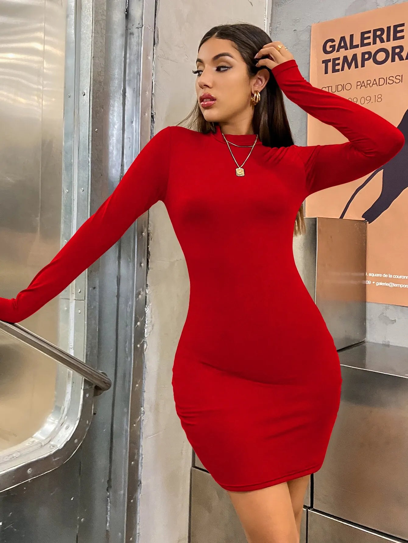 Slim Bodycon Mini Dress Women Turtleneck - Azobay