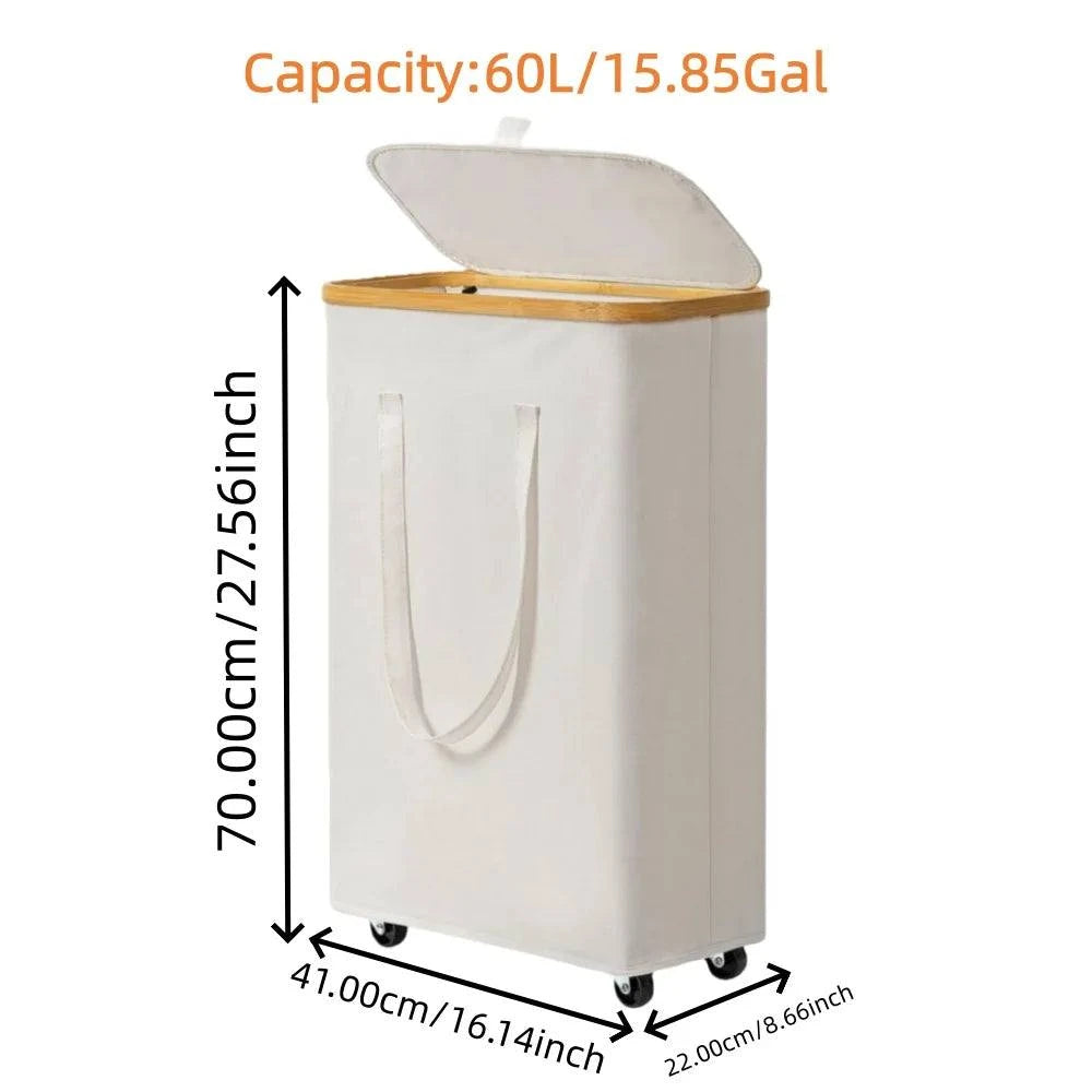 Large capacity foldable laundry basket with wheels and detachable liner made of Oxford fabric