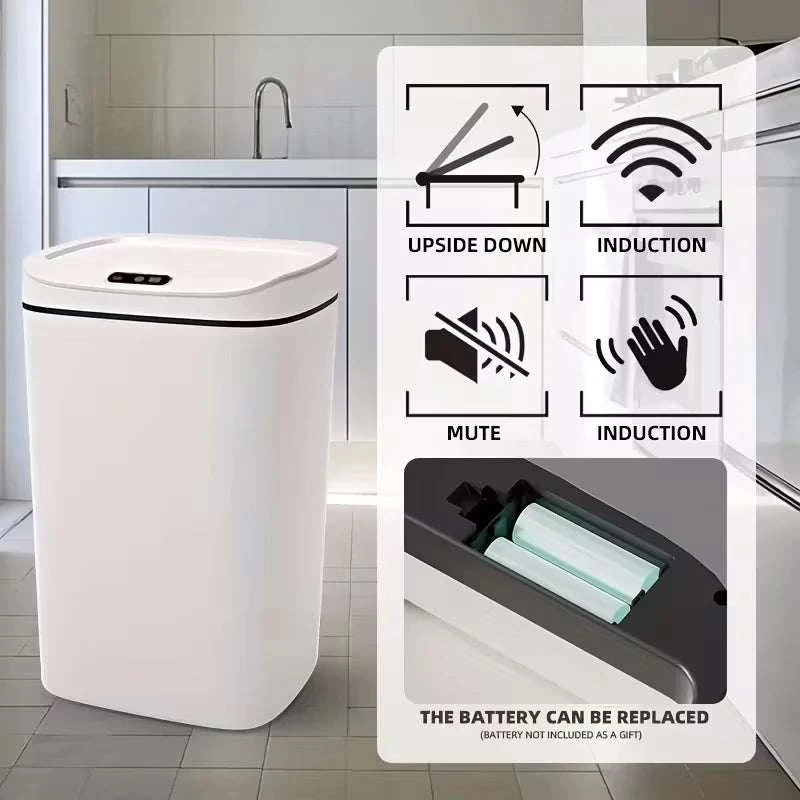 Slim compact smart motion sensor trash can with touchless lid for hygienic waste disposal