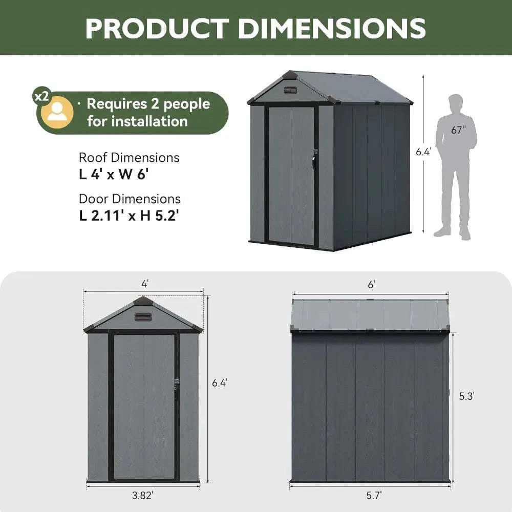 Brand new fast shipping 4x6 FT Resin Shed with Reinforced Floor Outdoor Storage Shed All-Weather Plastic Tool Shed with