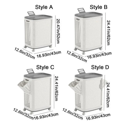 Large capacity folding plastic laundry basket with wheels and dust-proof cover