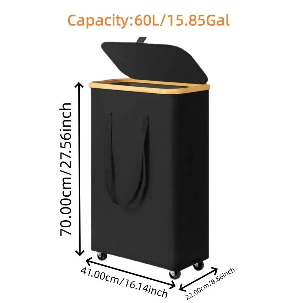 Large capacity foldable laundry basket with wheels and detachable liner in rectangular shape