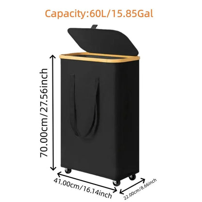 Large capacity foldable laundry basket with wheels and detachable liner in rectangular shape