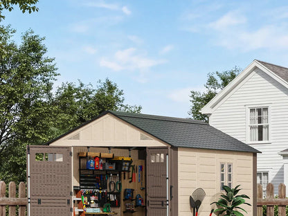 Polar Aurora 8x10 outdoor resin storage shed with lockable door and windows
