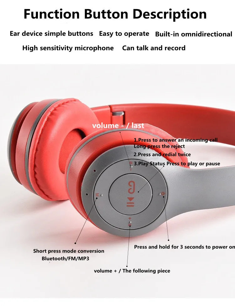 Stereo P47 Headset 5.0 Bluetooth Headset Folding Series Wireless Sports Game Headset for iPhone XiaoMi - Azobay