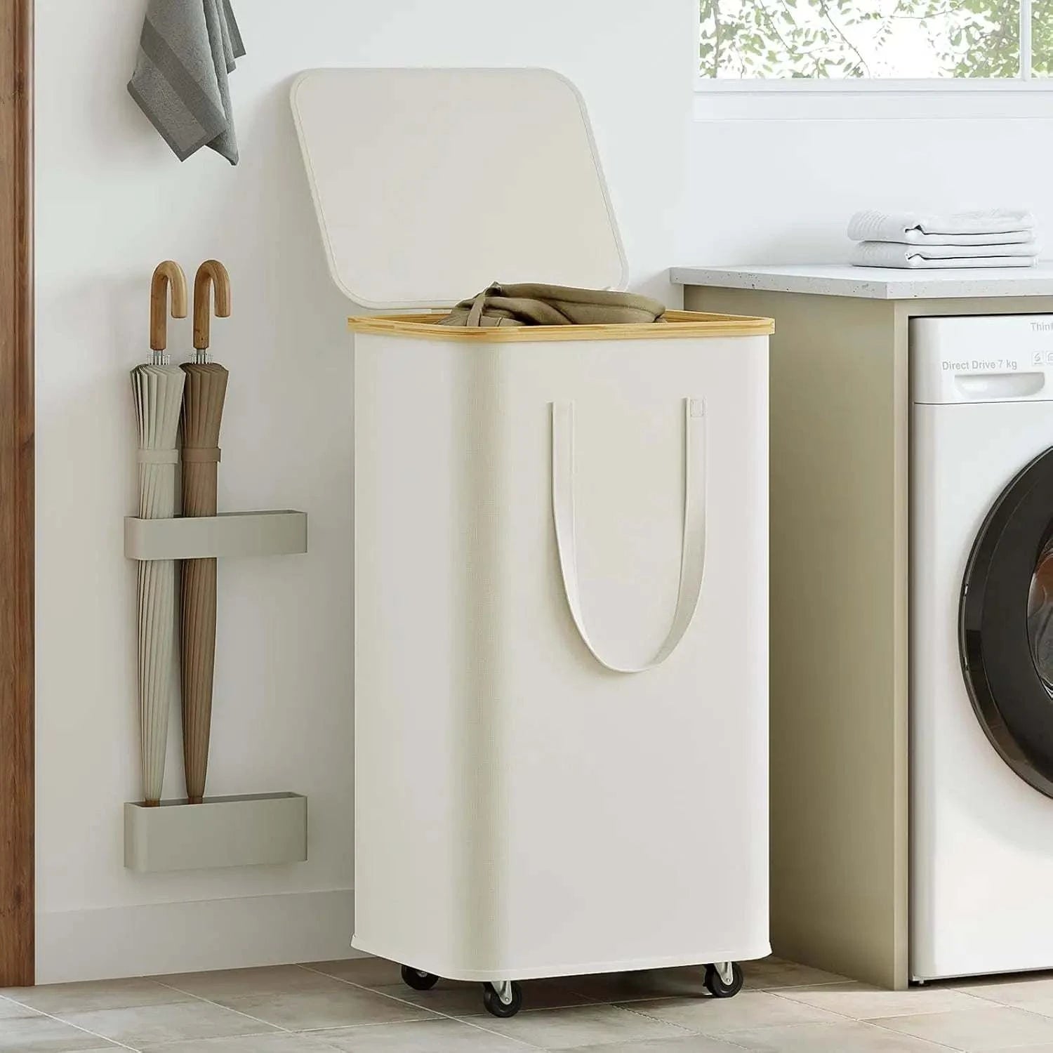 Large capacity foldable laundry basket with wheels and detachable liner for dirty clothes storage
