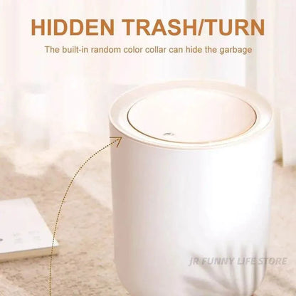 7L round wood grain trash can with legs and press lid for bathroom and living room