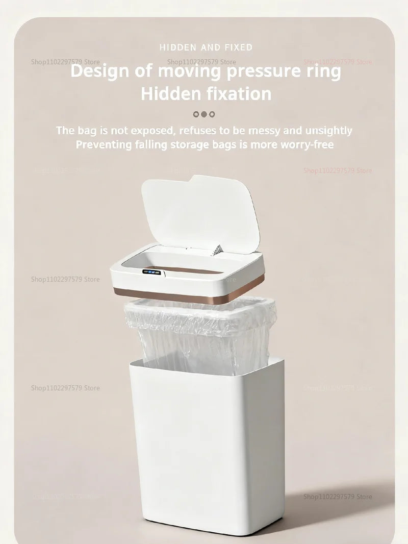 Smart Induction Garbage Can with Storage Basket - Eco-Friendly Plastic Automatic Trash Bin for Kitchen Bathroom Toilet Organizer