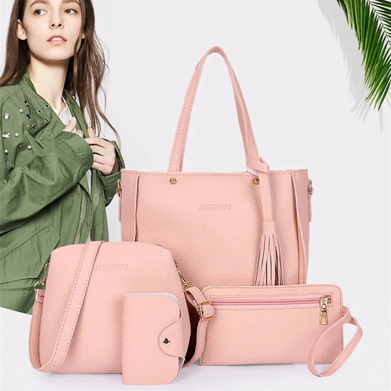 Woman Bag 2023 New Fashion Four-Piece Shoulder Bag Set Messenger Bag Wallet Handbag Bolsa Feminina Luxury Girls Messenger Bag - Azobay