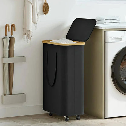 Large capacity foldable laundry basket with wheels and detachable liner made of Oxford fabric