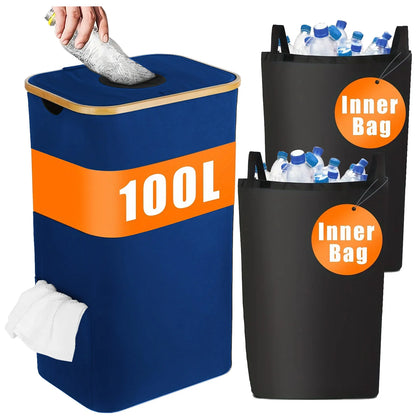 Folding Bamboo Empty Bottle Storage Basket Recyclable Bottle Organizer Tote Bag Wastewater Collection for Home Neatening