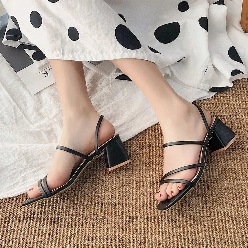 Women High Heel Sandals Summer Casual Female Shoes Woman Square Heel Open Toe Ankle Strap Ladies Sandalias Wedge Shoe 2022 New - Azobay