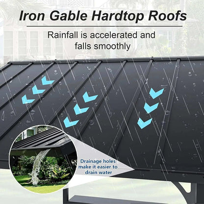 8x5ft Metal BBQ Grill Gazebo, Triangular Roof, Drainage Holes & 2 Side Shelves, Custom
