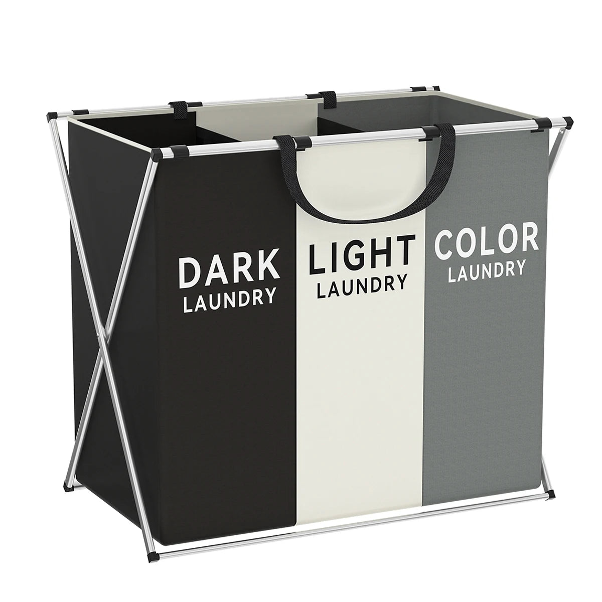 1 PC Large Foldable Laundry Hamper with 3 Divided Sections Dirty Cloth Storage Basket Classic Oxford Washing Bin for Home