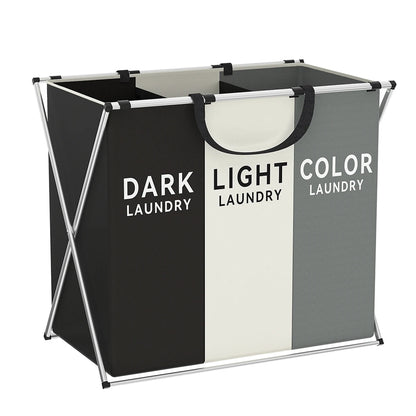 1 PC Large Foldable Laundry Hamper with 3 Divided Sections Dirty Cloth Storage Basket Classic Oxford Washing Bin for Home