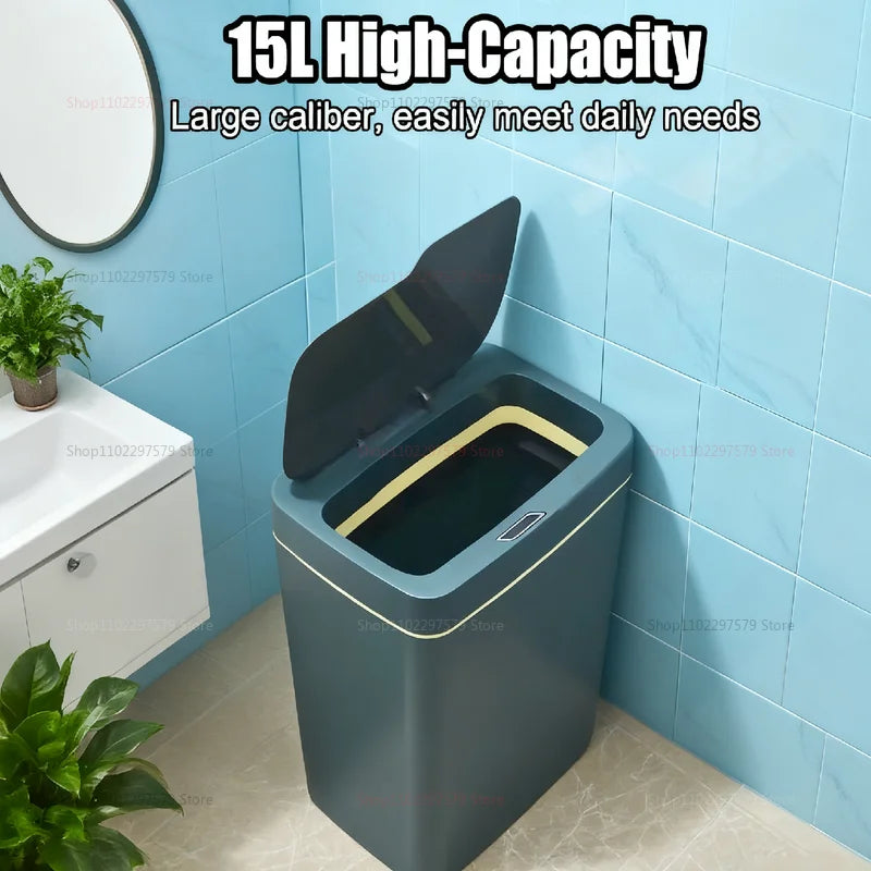 2025 Automatic Induction Trash Can with Storage Basket Eco-Friendly Plastic Household Toilet Living Room Kitchen Waste Bin Cover Paper Dispenser