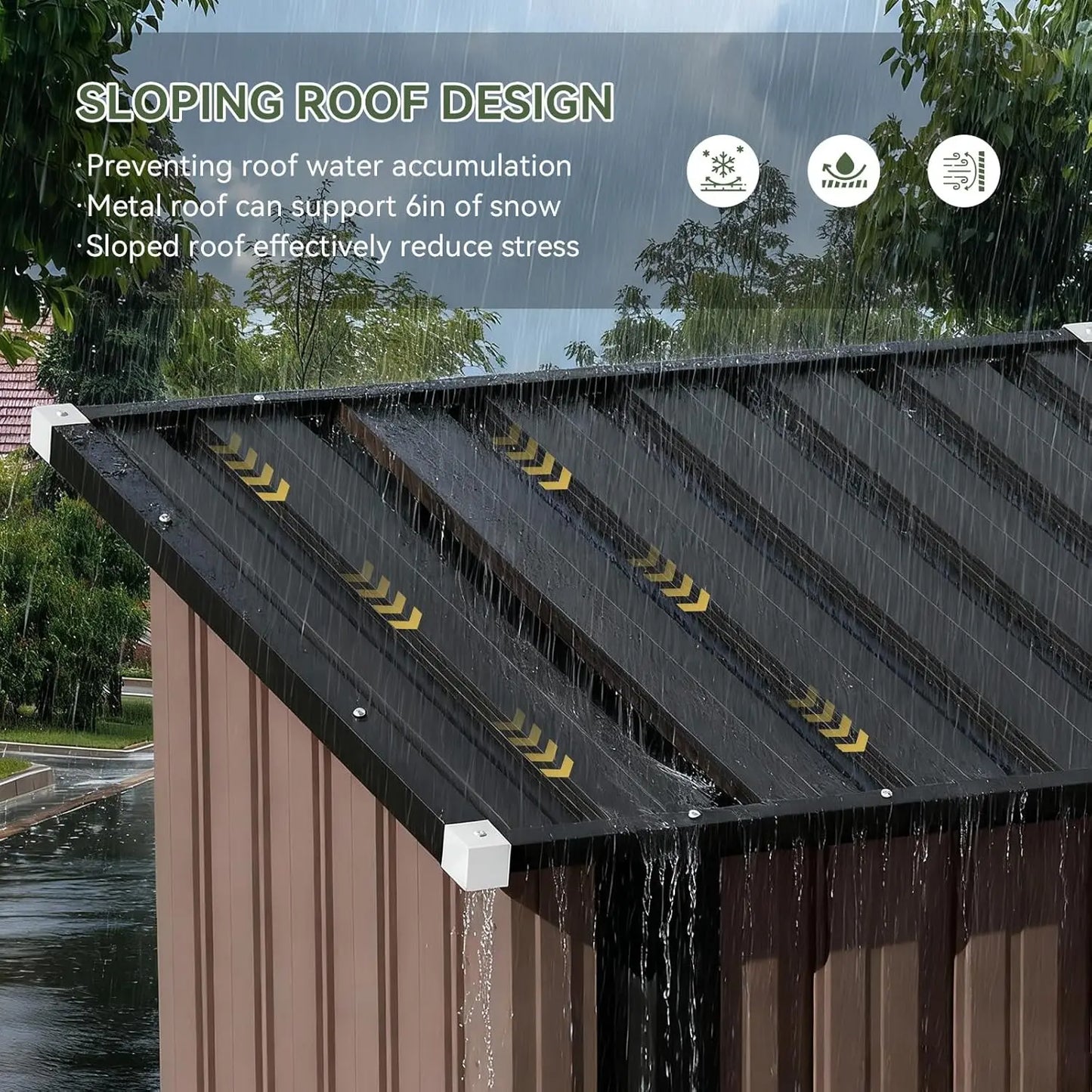 Metal outdoor storage shed with lockable doors and adjustable shelves, waterproof and rust-proof