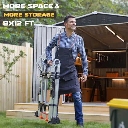 8x12 ft metal outdoor storage shed with reinforced frame and lockable door