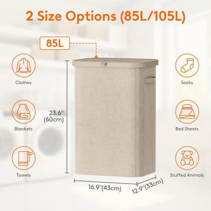 85L Large Capacity Laundry Hamper with Handles Oxford Fabric Inner Bag And Plastic Frame for Dirty Clothes Basket