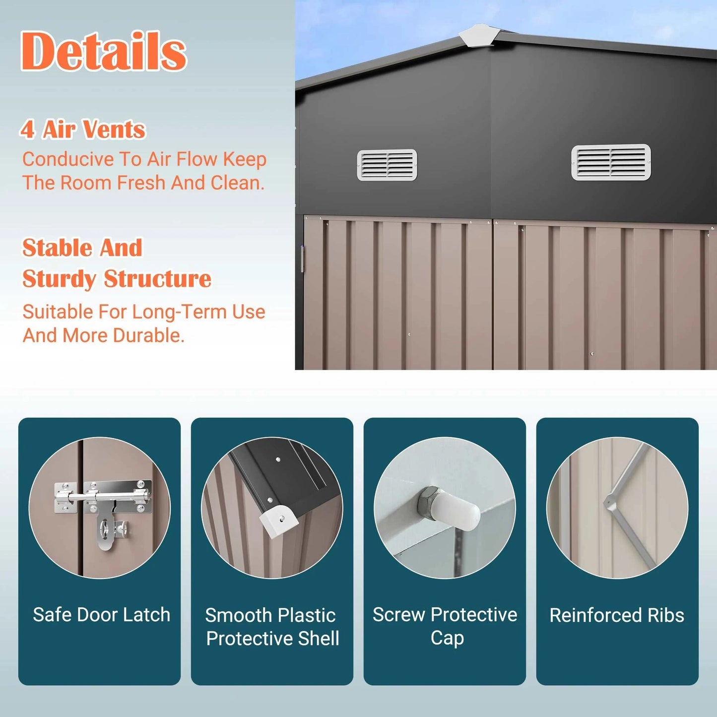 10x12 FT Heavy Duty Metal Outdoor Storage Shed  With Floor Frame Lockable Doors All Weather Garden Tool House Backyard Patio
