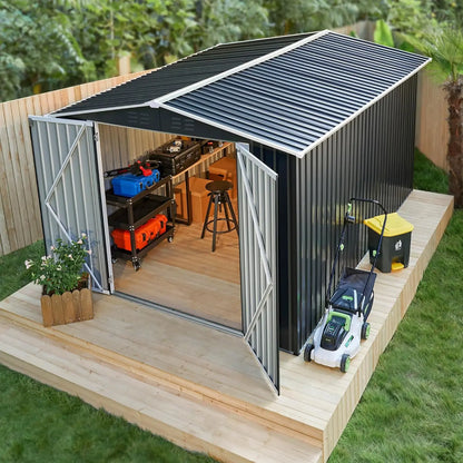 8x12 FT metal outdoor storage shed with reinforced frame and lockable door