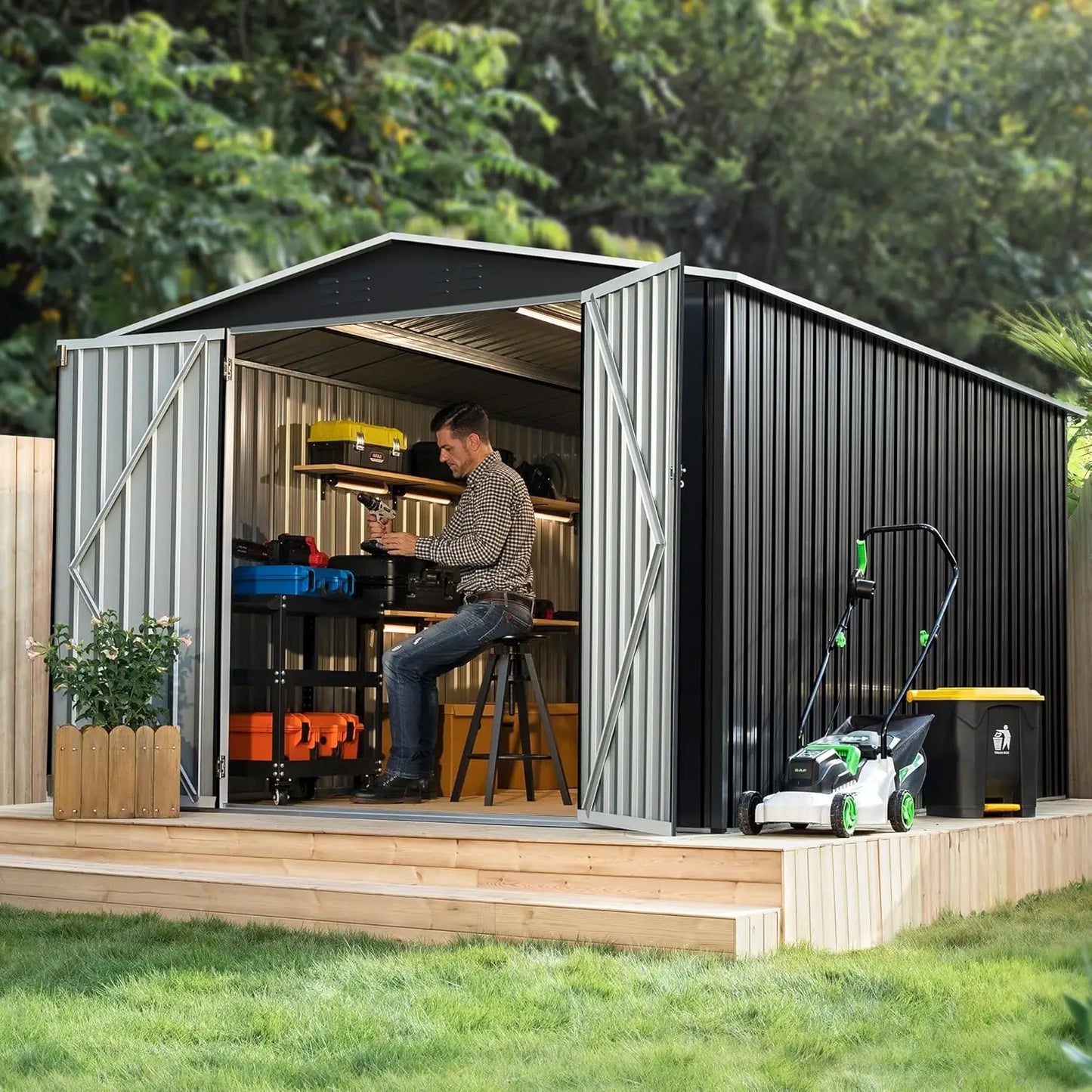 8x12 FT metal outdoor storage shed with reinforced frame and waterproof design
