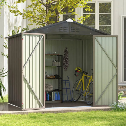8x6 FT Outdoor Metal Storage Shed with Lockable Doors & Air Vents