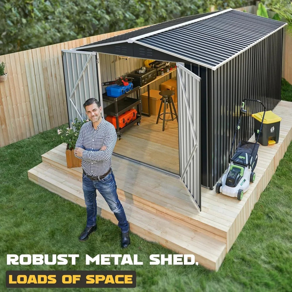 8x12 FT metal outdoor storage shed with reinforced frame and waterproof design