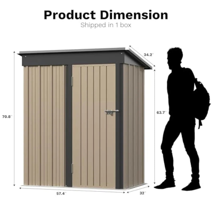 5x3 FT Outdoor Metal Storage Shed with Lockable Door