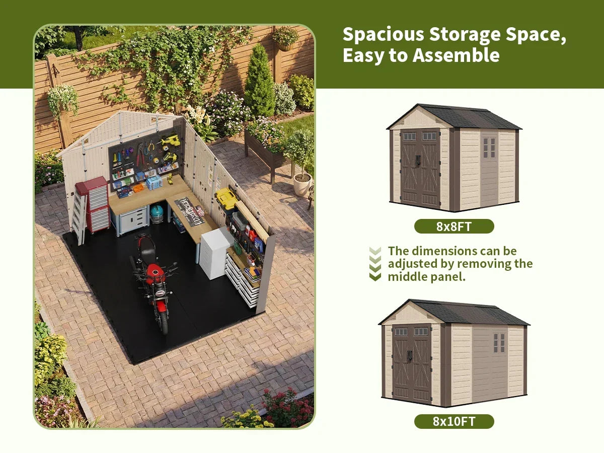 Polar Aurora 8x10 outdoor resin storage shed with lockable door and windows